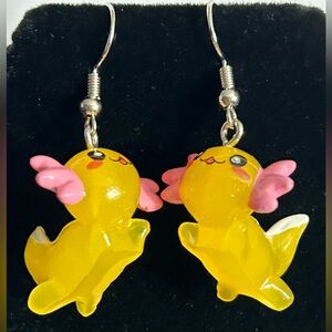 Handmade Cute Yellow Axolotl Earrings Brand New